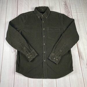 Banana Republic Slim Fit Button Down Corduroy Shirt Mens S Green Fine Wale Cords